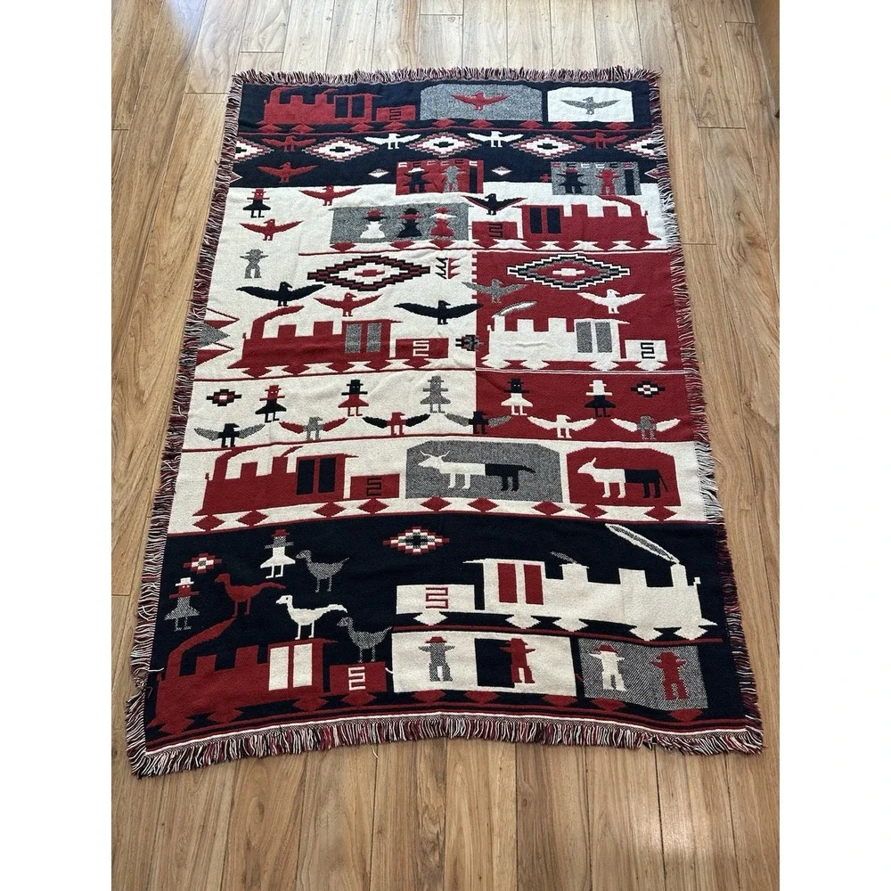 Vintage San Marcos Southwestern Navajo Locomotive Train‎ Tapestry Throw Blanket